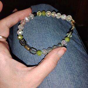 Handcrafted Olive Green & Iridescent Beaded Bracelet
